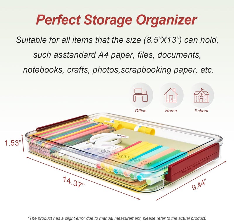 CATOOMUU A4 Storage File Box 9 X 13 Clear Stackable Slim Plastic Portable Project Case For Letter Paper Photo Documents Scrapbook, 3 Count - Image 3
